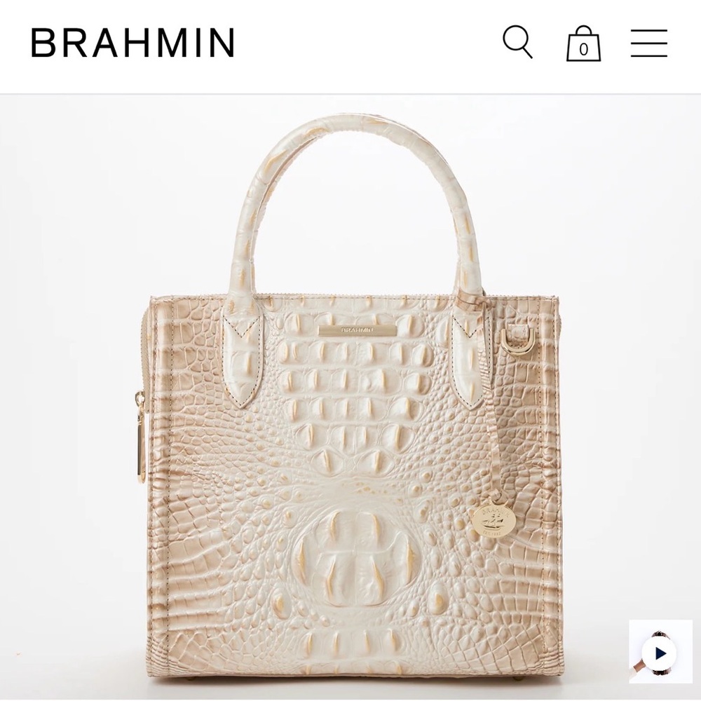 Brahmin Pearl Ivory Croc-Embossed Structured Tote
